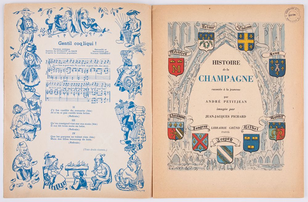 HB 3722 - André Petitjean, Jean-Jacques Pichard, Histoire de la Champagne racontée à la jeunesse, Librairie Gründ, 1947.