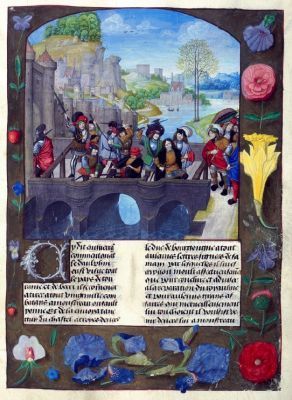 Assassinat Jean sans Peur. Enguerrand de Monstrelet, Chronique de France (1485-1500). Leyde, Bibliothèque de l'Université, ms. VGG F 2, fol. 184r.