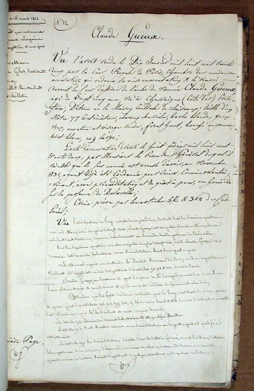 Procès-verbal de l'arrêt condamnant Claude Gueux à la peine capitale (16 mars 1832) Procès-verbal de l'exécution de la peine (1er juin 1832). Fonds de la Cour d'assises de l'Aube - Arch. dép. Aube, 4 U 22
